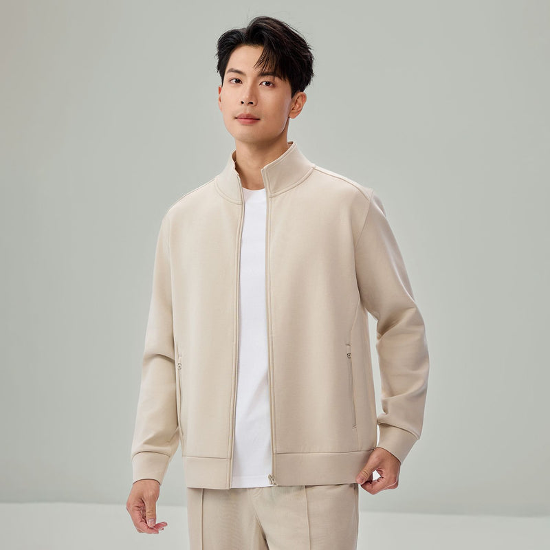 Men Slim Double Knit Full Zip Jacket