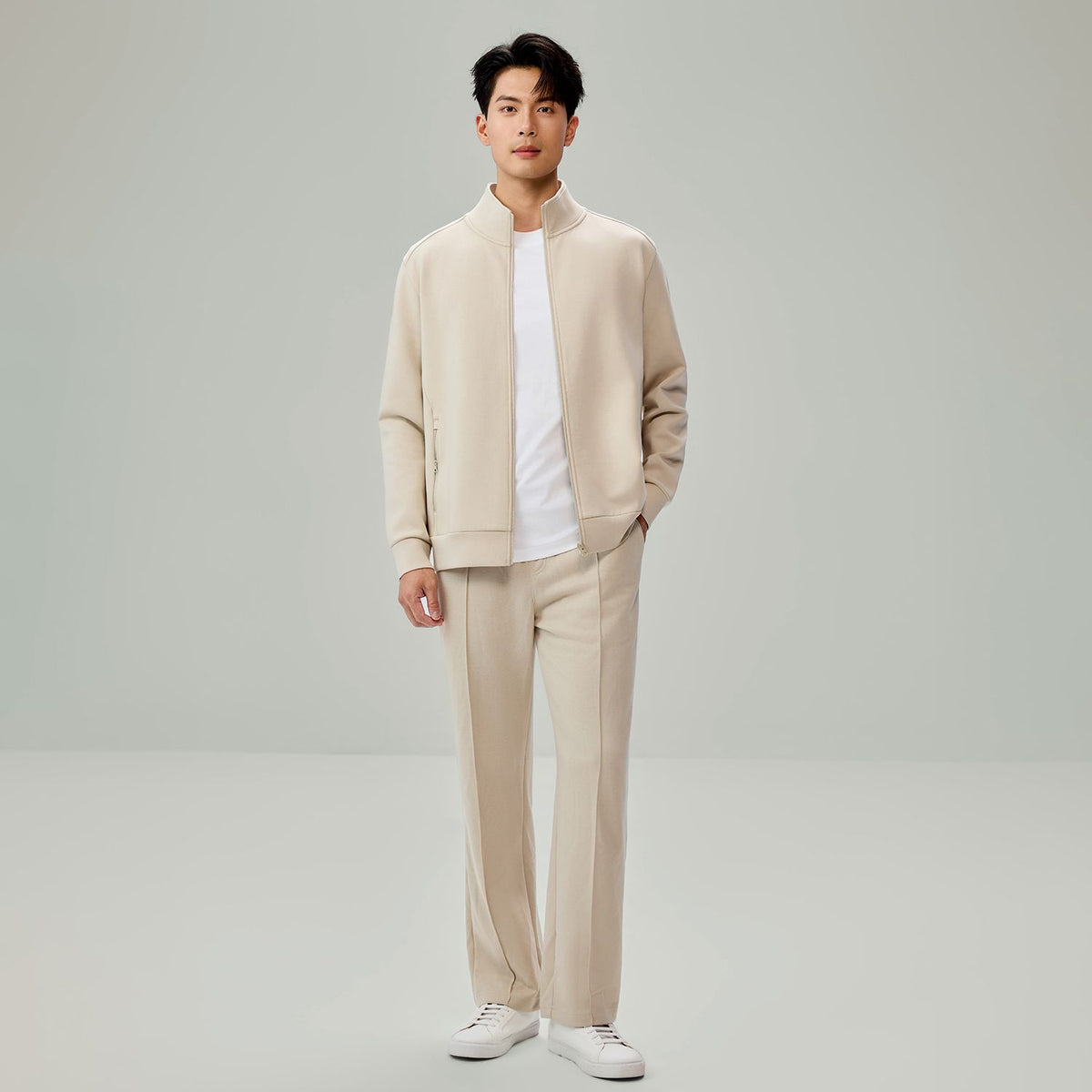 Men Slim Double Knit Full Zip Jacket