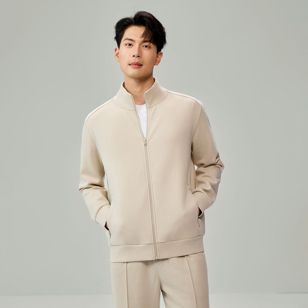 Men Slim Double Knit Full Zip Jacket