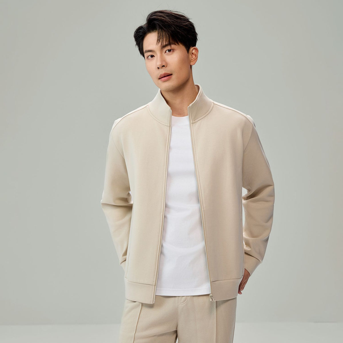 Men Slim Double Knit Full Zip Jacket