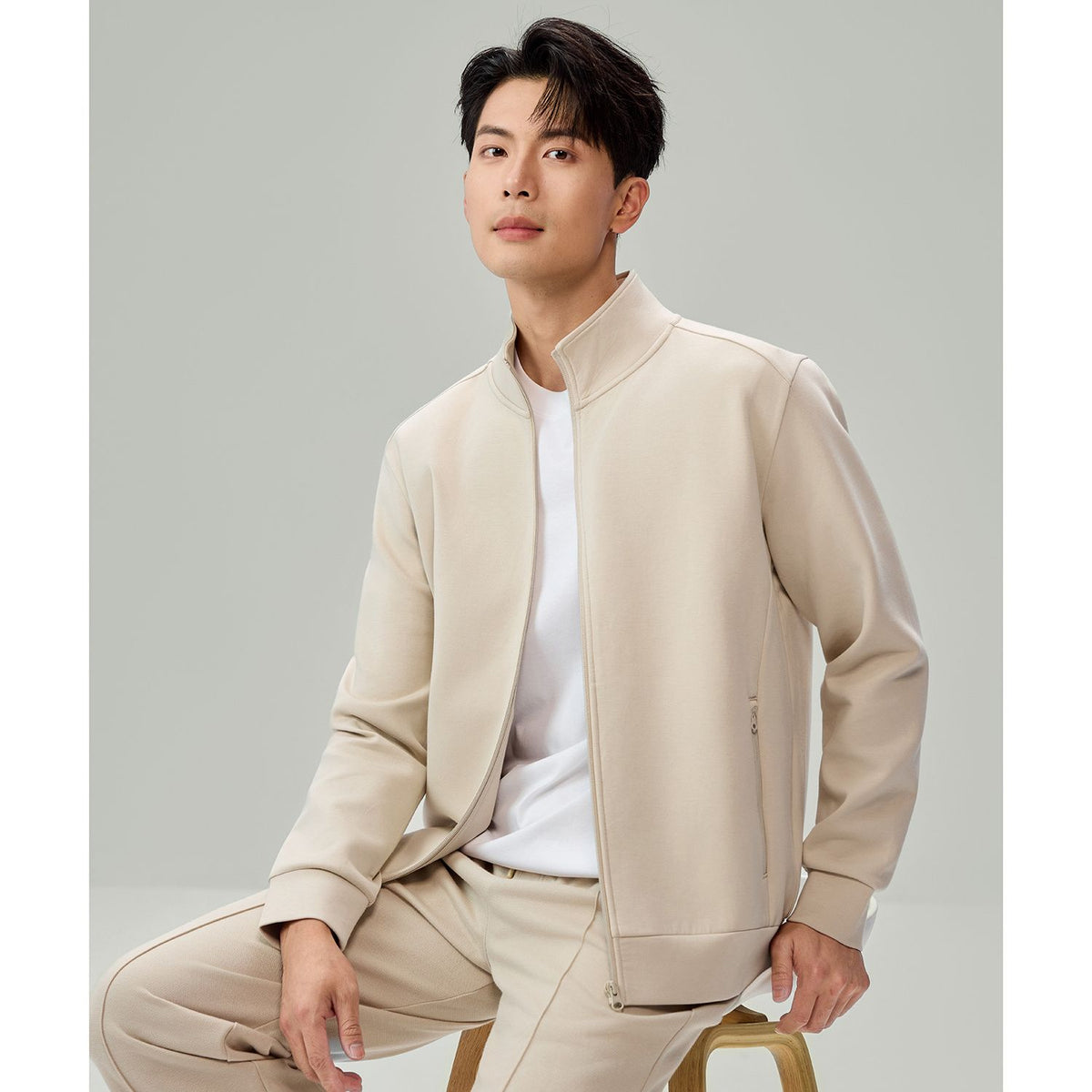 Men Slim Double Knit Full Zip Jacket
