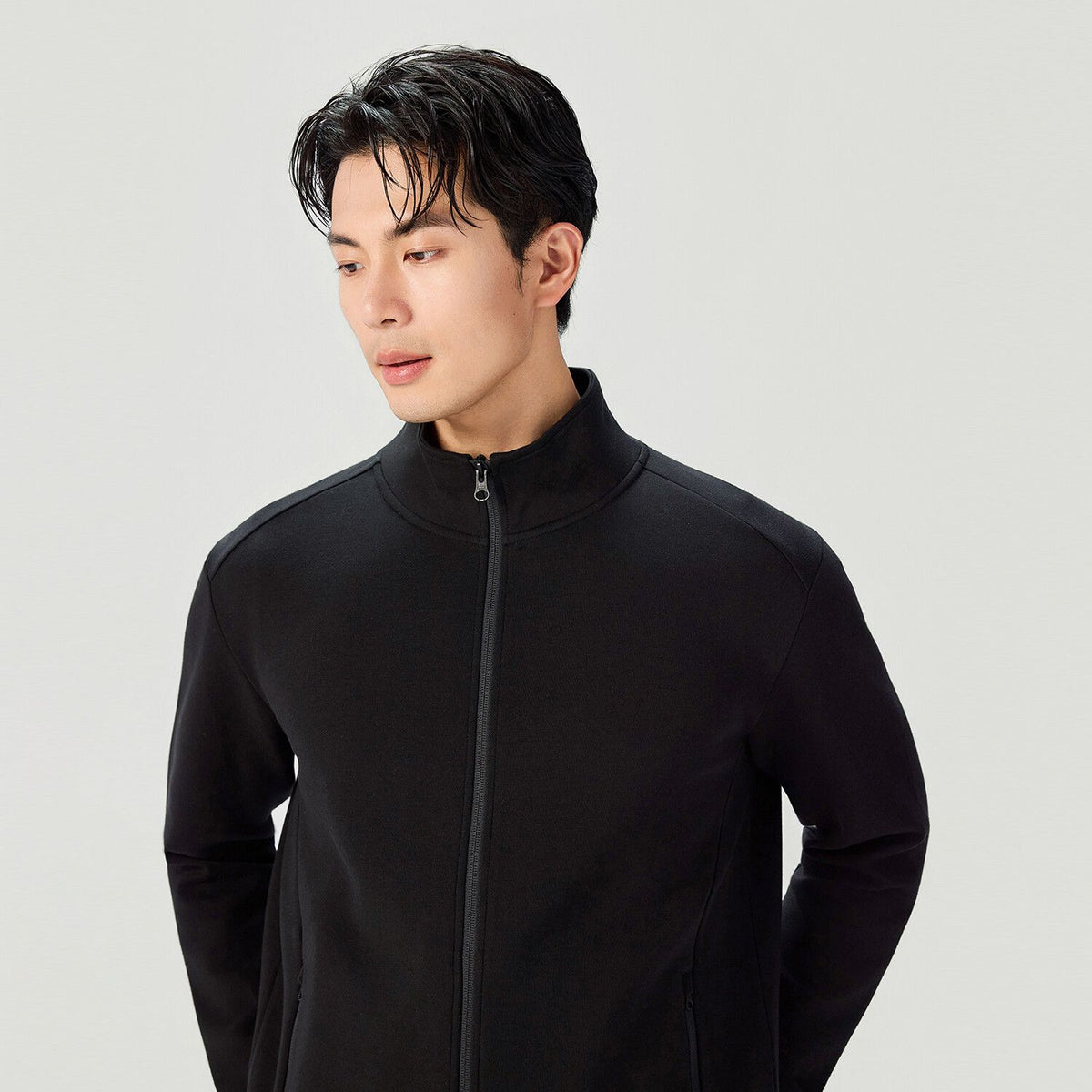 Men Slim Double Knit Full Zip Jacket