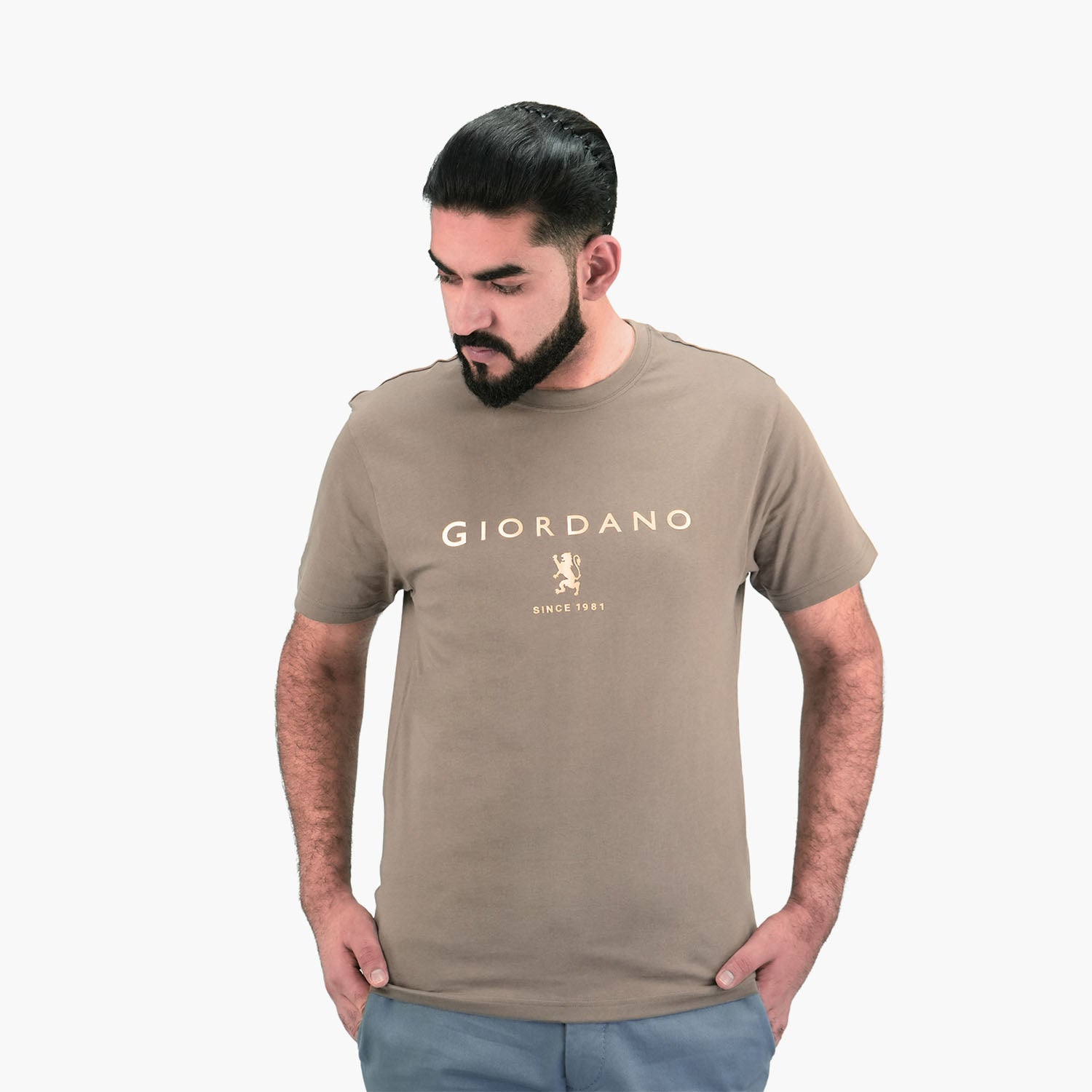 Giordano Men's Short Sleeve Print Tee-Brown