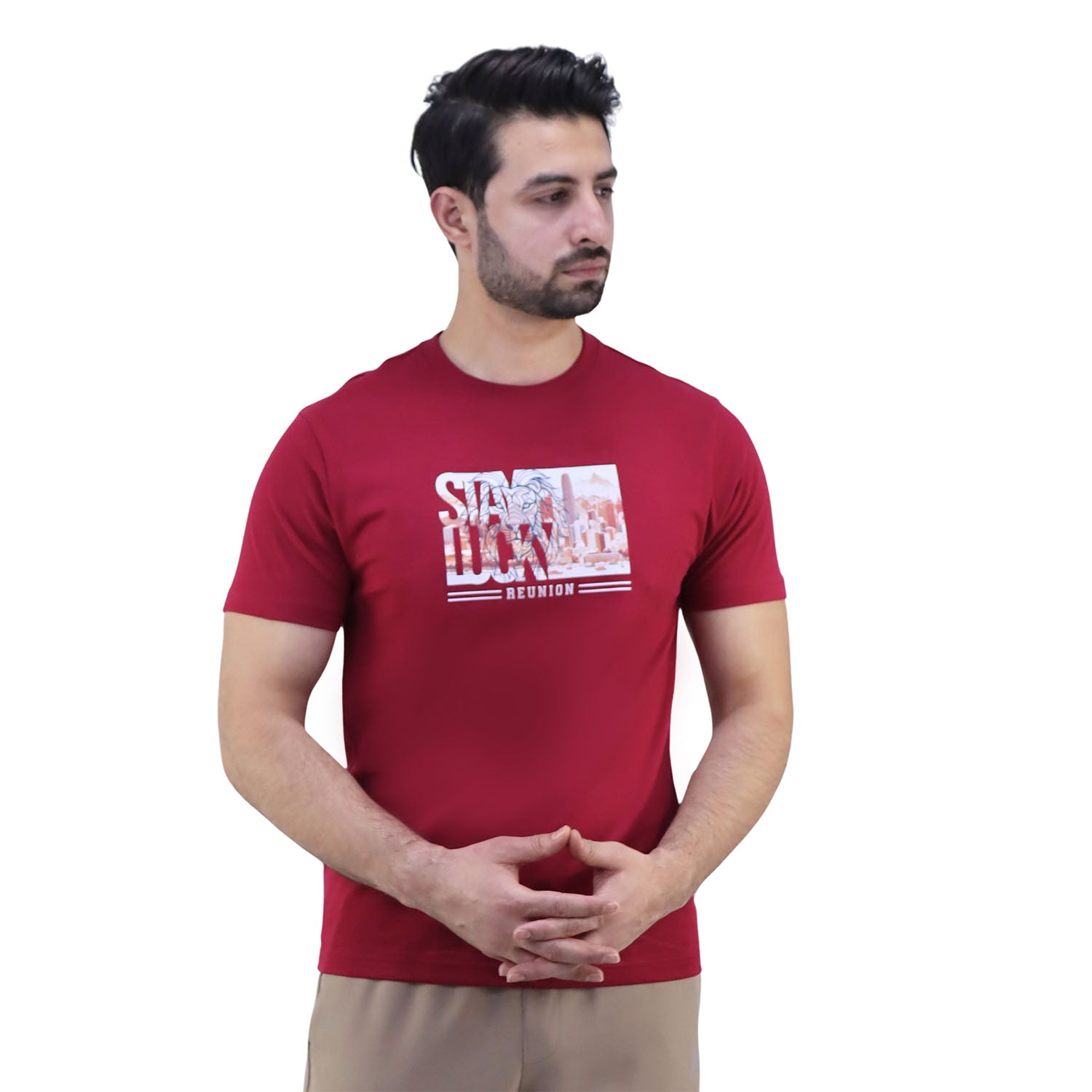 Giordano Men's Cotton Jersey Print Tee (Ai Tee)-Red