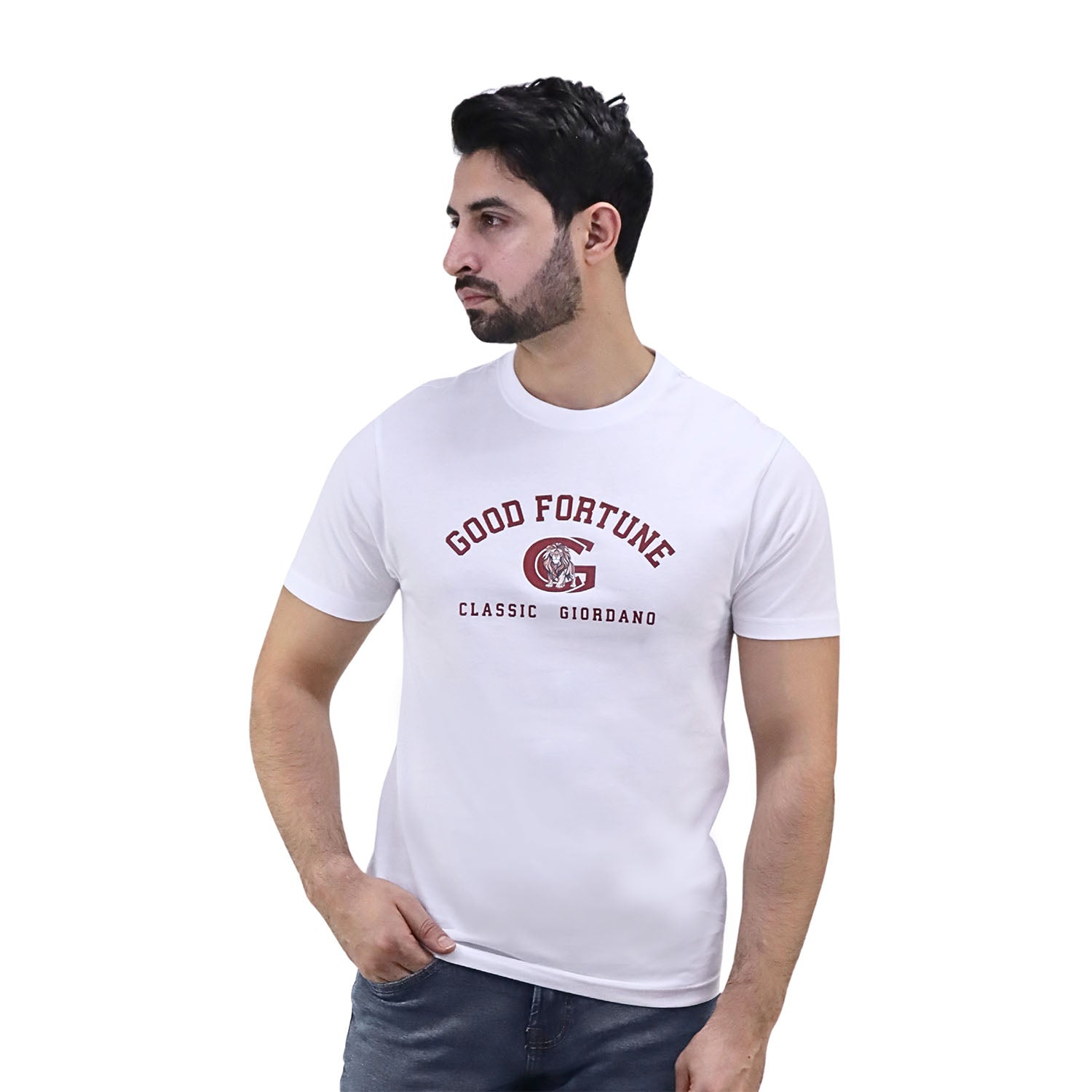 Giordano Men's Cotton Jersey Print Tee (Ai Tee)-White