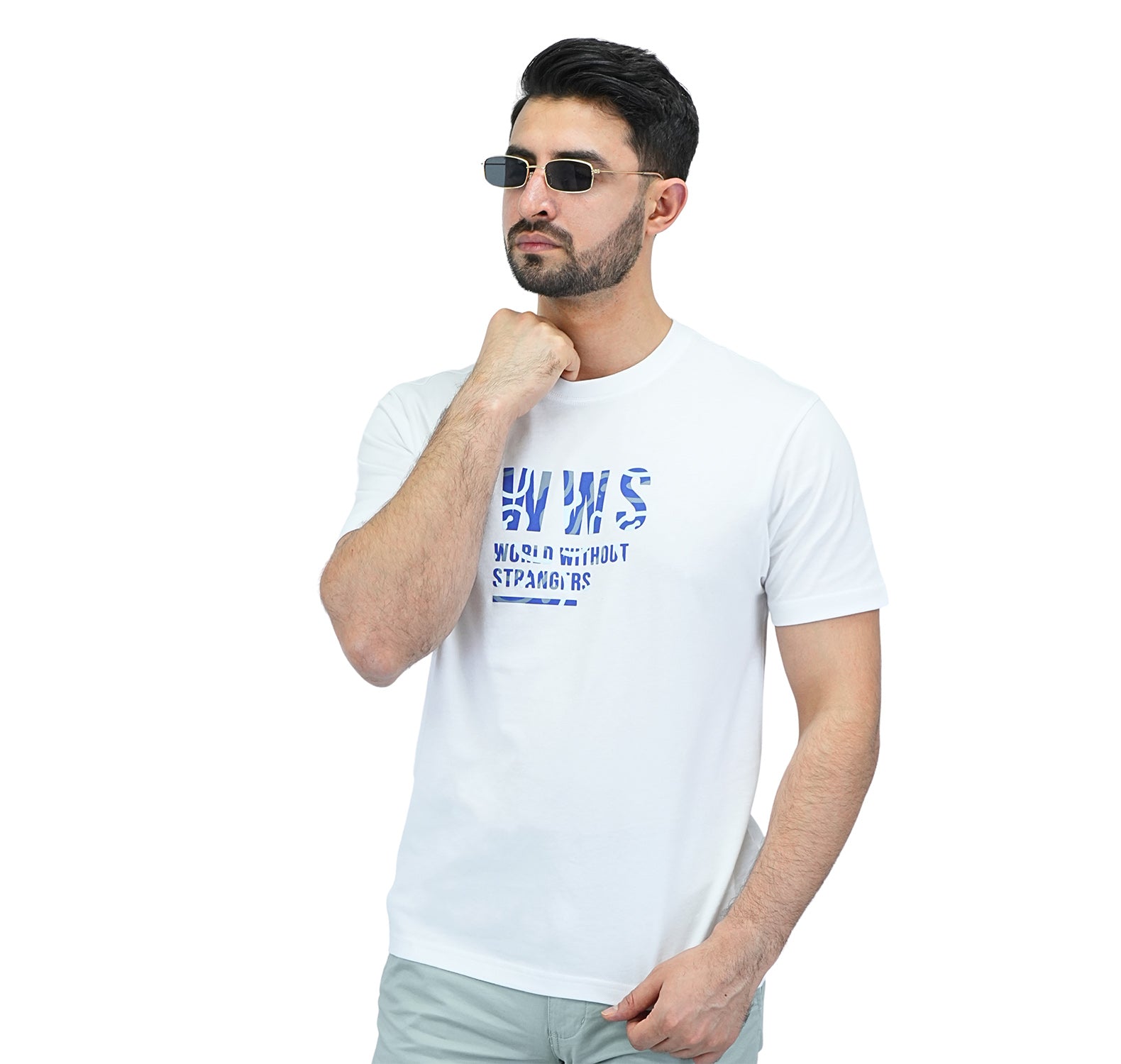Giordano Men's Cotton Jersey Crewneck Short Sleeve Slim Fit Wws Print Tee-White
