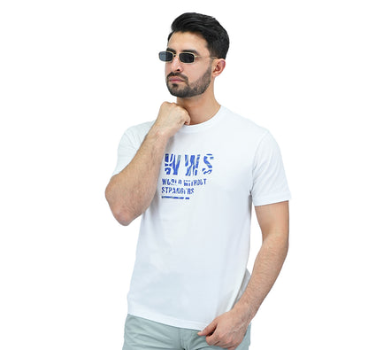 Giordano Men's Cotton Jersey Crewneck Short Sleeve Slim Fit Wws Print Tee-White