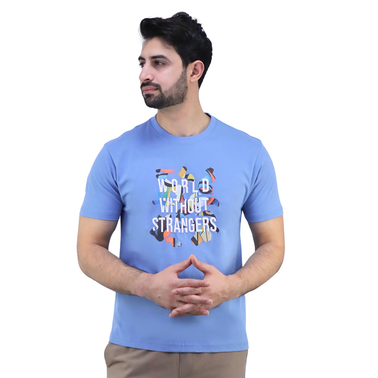Giordano Men's Cotton Jersey Crewneck Short Sleeve Slim Fit Wws Print Tee-Blue