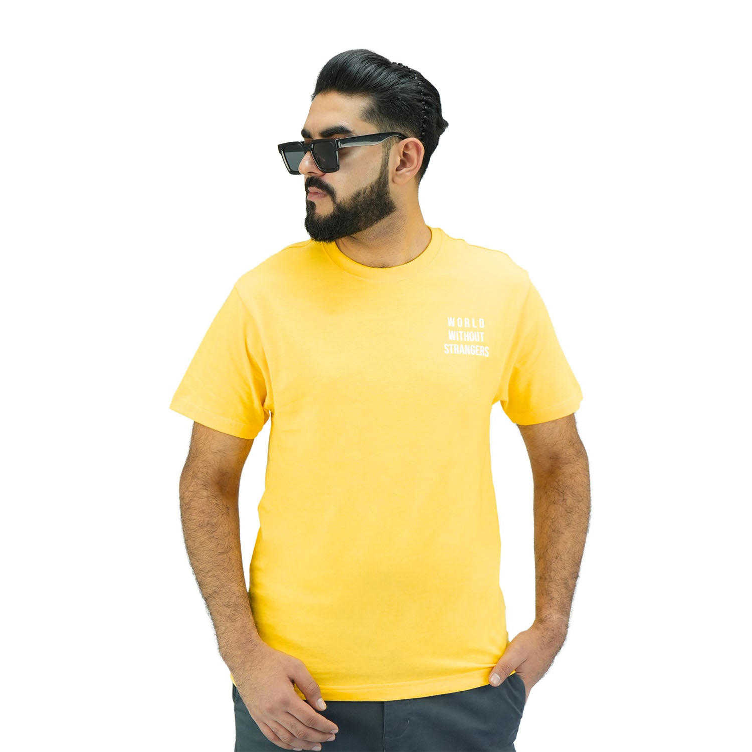 Giordano Men's Cotton Jersey Crewneck Short Sleeve Slim Fit Wws Print Tee-Yellow