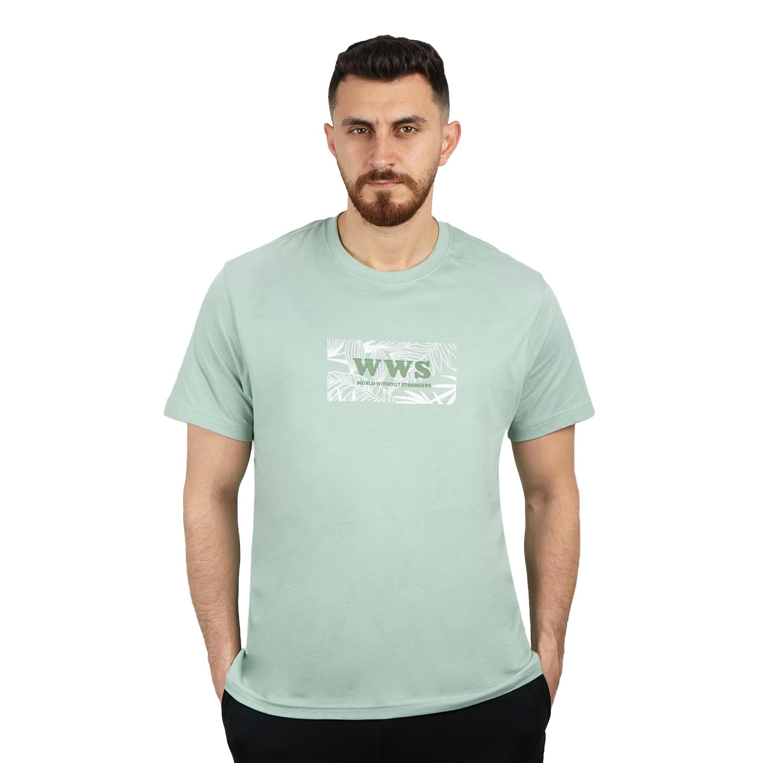 Giordano Men's Cotton Jersey Crewneck Short Sleeve Slim Fit Wws Print Tee-Green