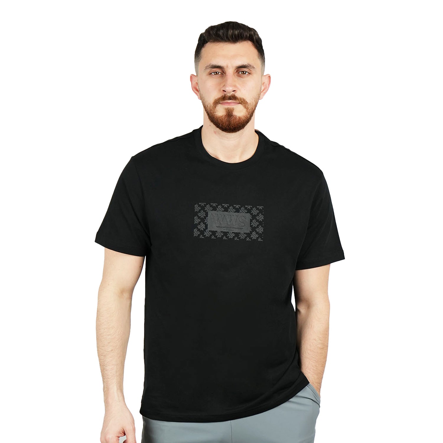 Giordano Men's Cotton Jersey Crewneck Short Sleeve Slim Fit Wws Print Tee-Black