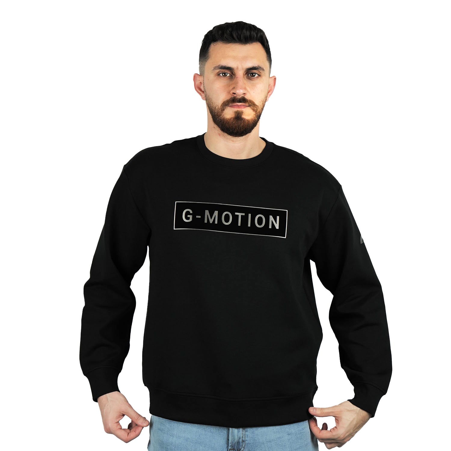 Giordano Men's Cotton Blend G-Motion Print Crew Neck Sweatshirt-Black