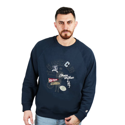 Men’S French Terry Crew Neck Long Sleeve Classic Print Sweatshirt