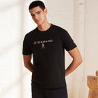 Giordano Men's Slim Fit Cotton Jersey Signature Print Tee-Black