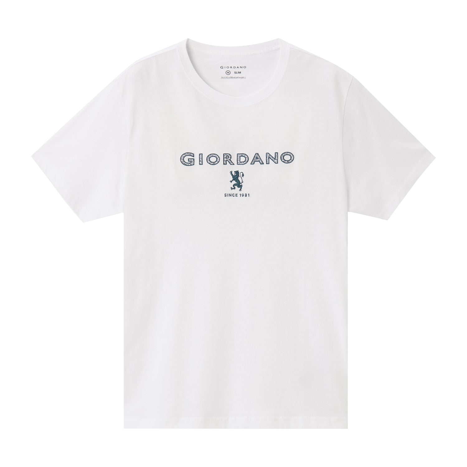 Giordano Men's Slim Fit Cotton Jersey Signature Print Tee-White
