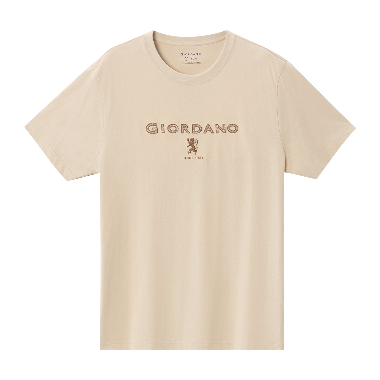 Giordano Men's Slim Fit Cotton Jersey Signature Print Tee-Brown