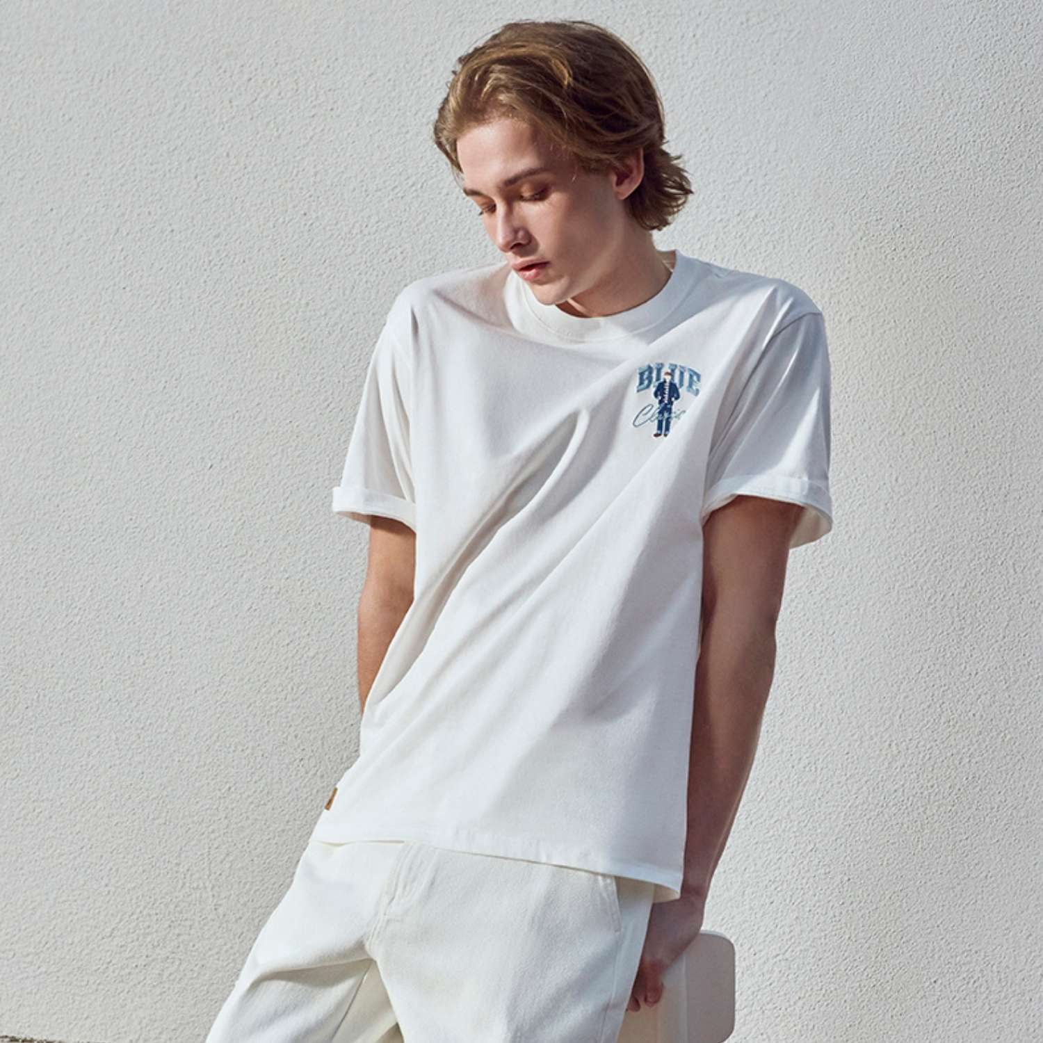 Giordano Men's Classic Blue Print Tee | 100% Cotton Comfort-White
