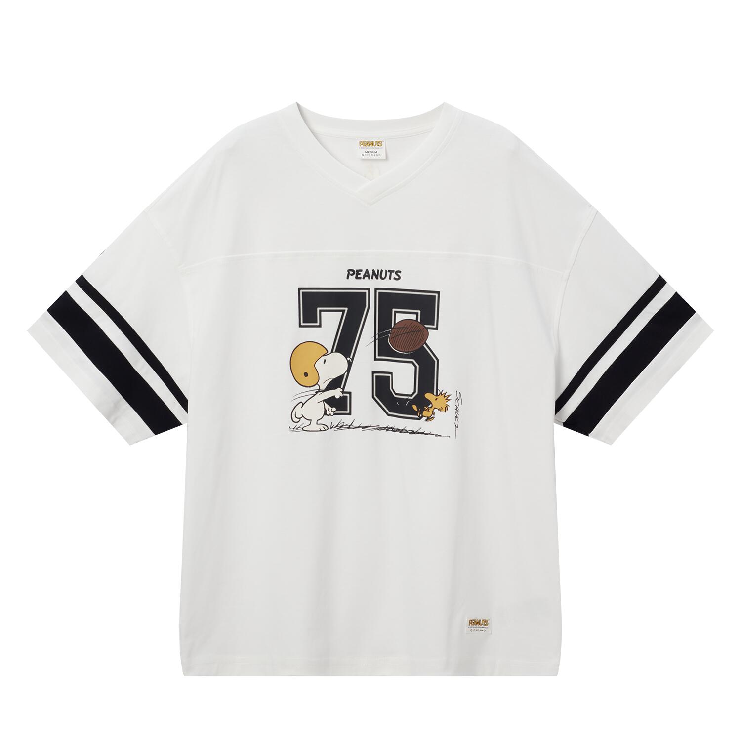 Men's Peanuts 75 Football Print Tee: Oversize, Soft Cotton Blend