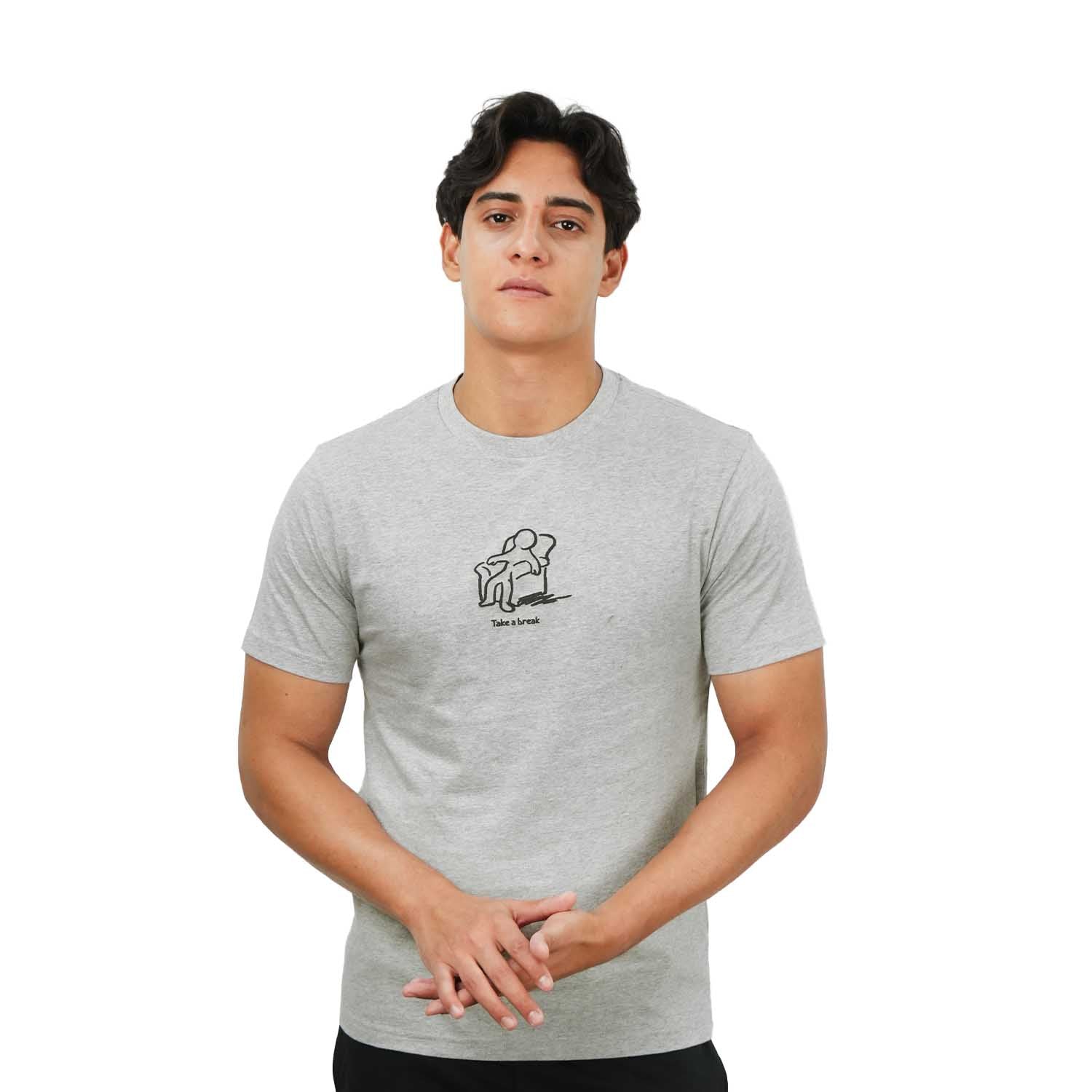 تي شيرت رجالي بقصّة Slim Fit مطبوعة - قطن جيرسي، رقبة دائرية، أكمام قصيرة
