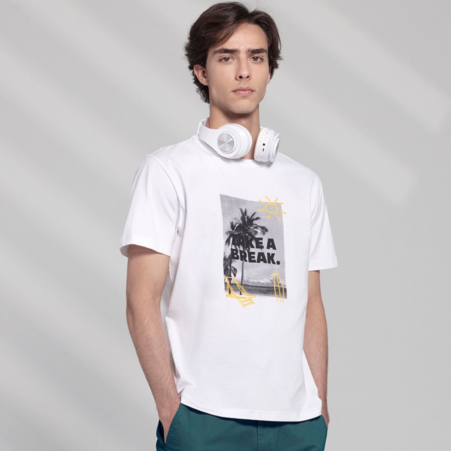 Men's Slim Fit Print Tee - Cotton Jersey, Crew Neck, Short Sleeve