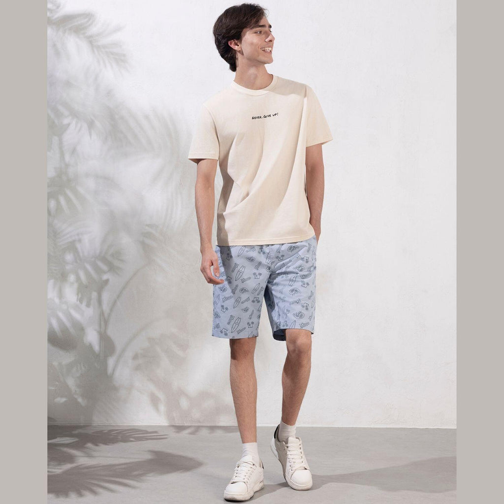 تي شيرت رجالي بقصّة Slim Fit مطبوعة - قطن جيرسي، رقبة دائرية، أكمام قصيرة