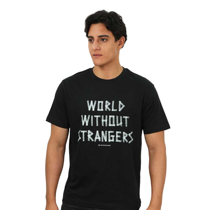 Men's World Without Strangers Print Tee - Slim Fit, Crew Neck, Cotton