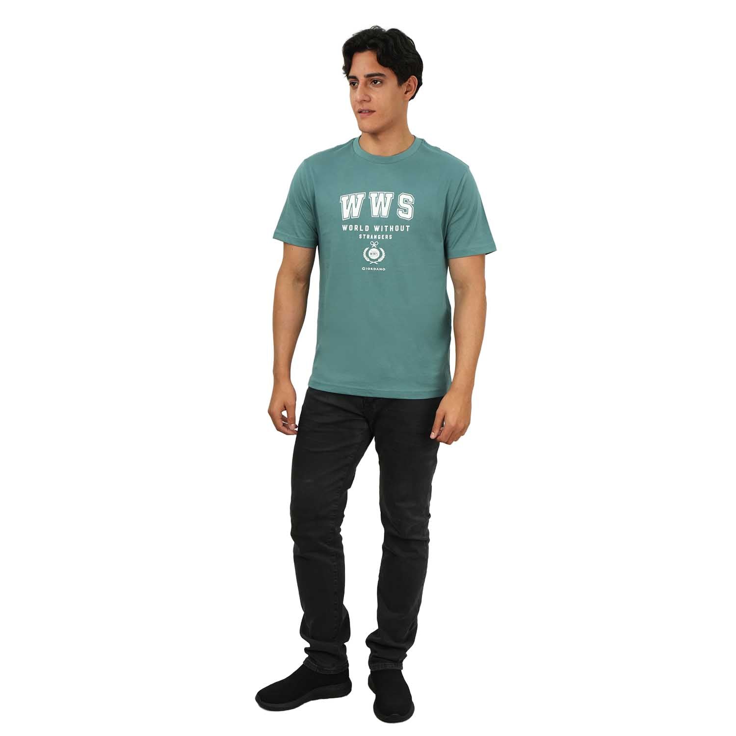 Men's World Without Strangers Print Tee - Slim Fit, Crew Neck, Cotton
