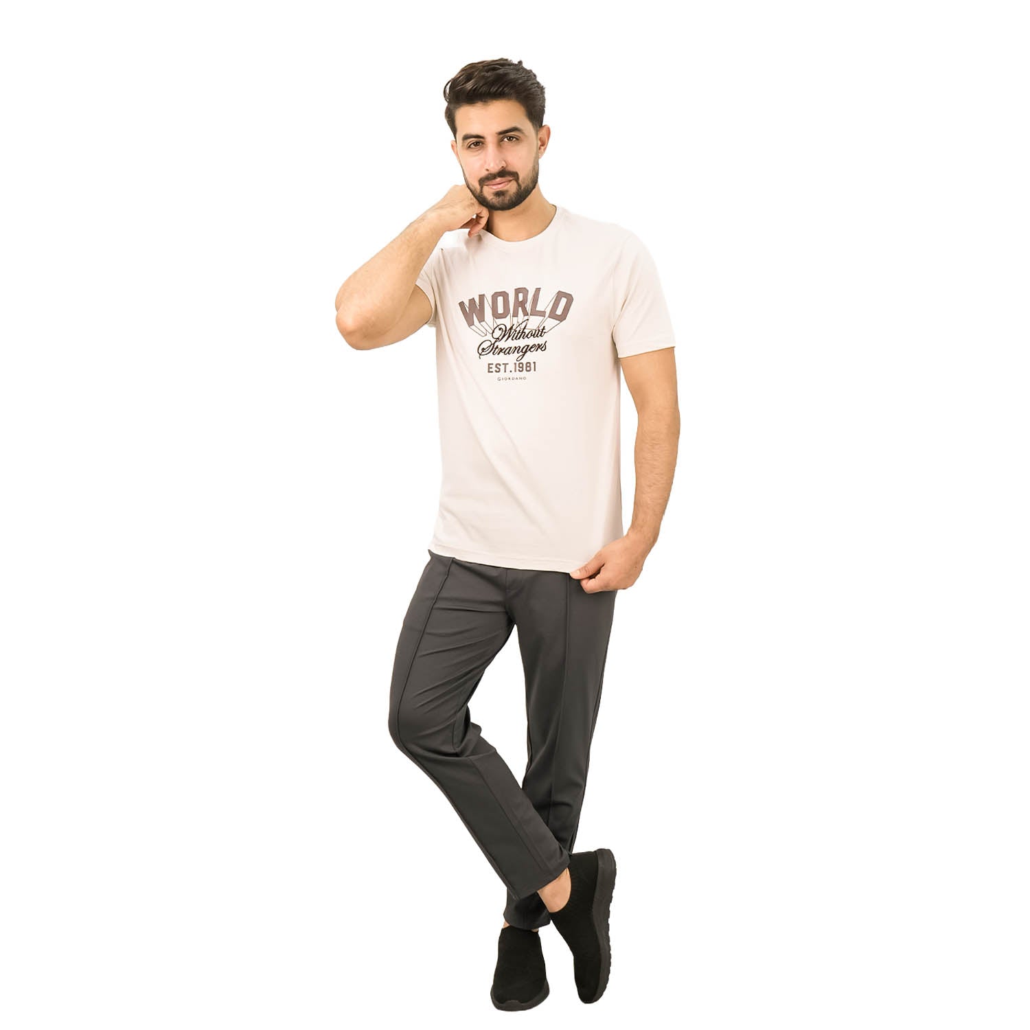 Men's World Without Strangers Print Tee - Slim Fit, Crew Neck, Cotton