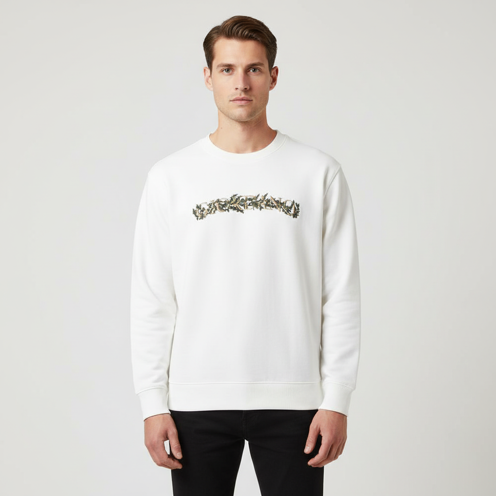 Men’S Relaxed French Terry Crew Neck Graphic Sweater