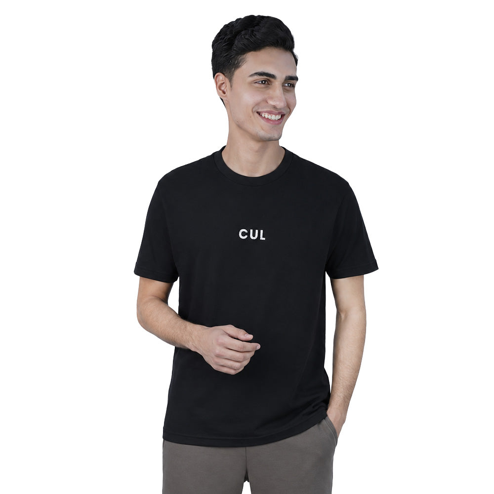 Men Slim Motto Back Printed Cotton Tee