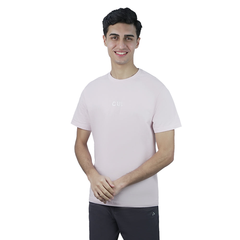 Men Slim Motto Back Printed Cotton Tee
