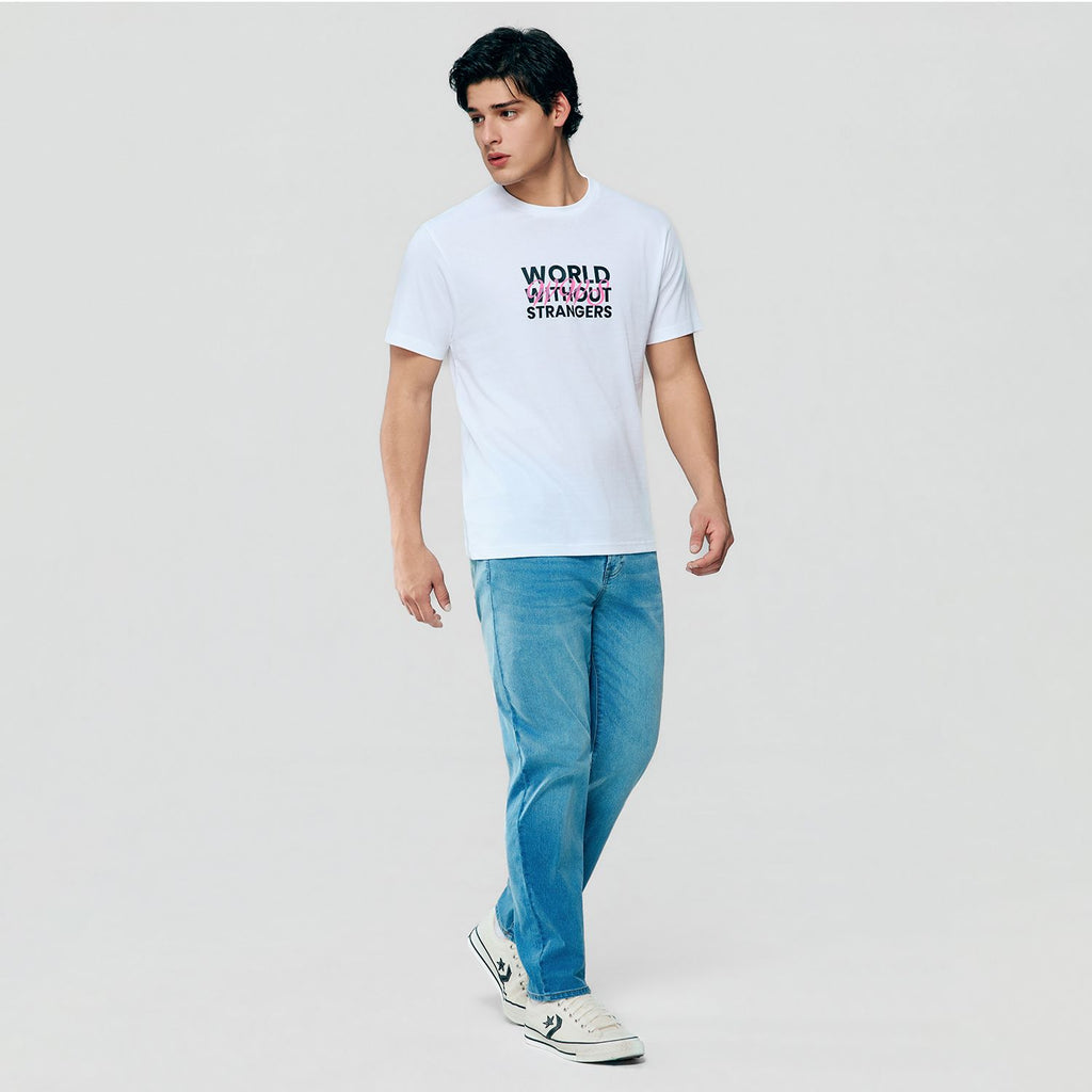 Men Slim World Without Strangers Print Tee