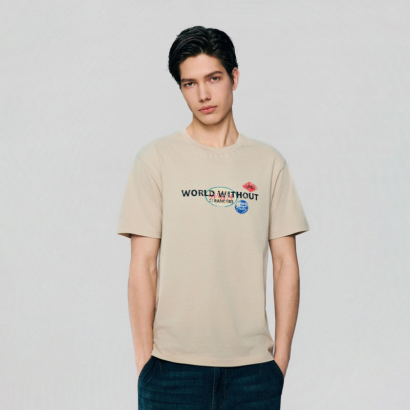 Men Slim World Without Strangers Print Tee