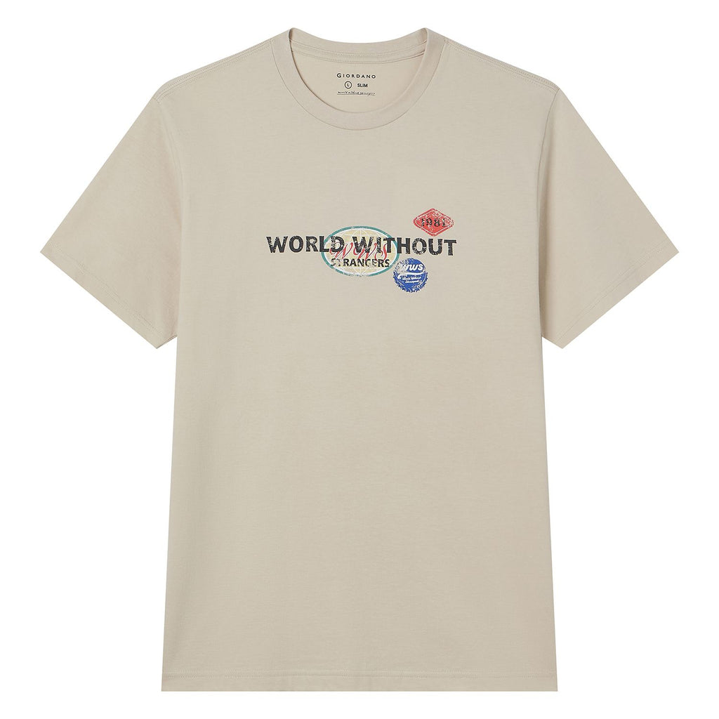 Men Slim World Without Strangers Print Tee