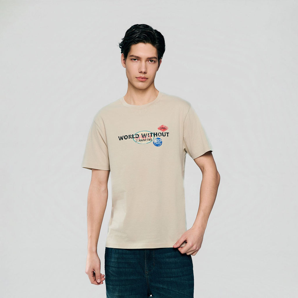 Men Slim World Without Strangers Print Tee