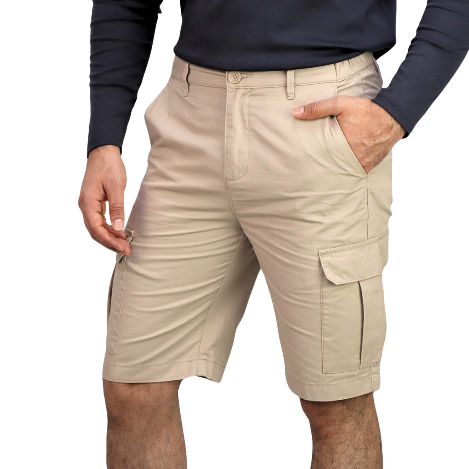 Giordano Men’S Twill Mid Rise Elastic Waist Bermuda Shorts-Brown
