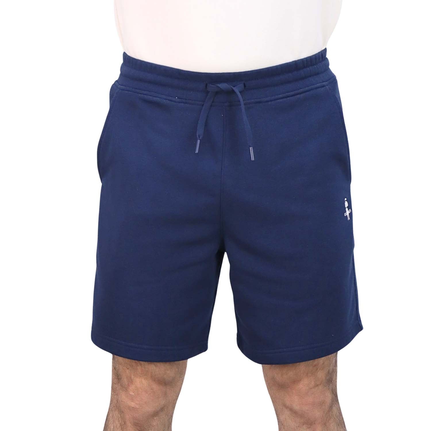 Giordano Men’S French Terry Mid Rise Relaxed Fit Classic Logo Print Shorts-Blue