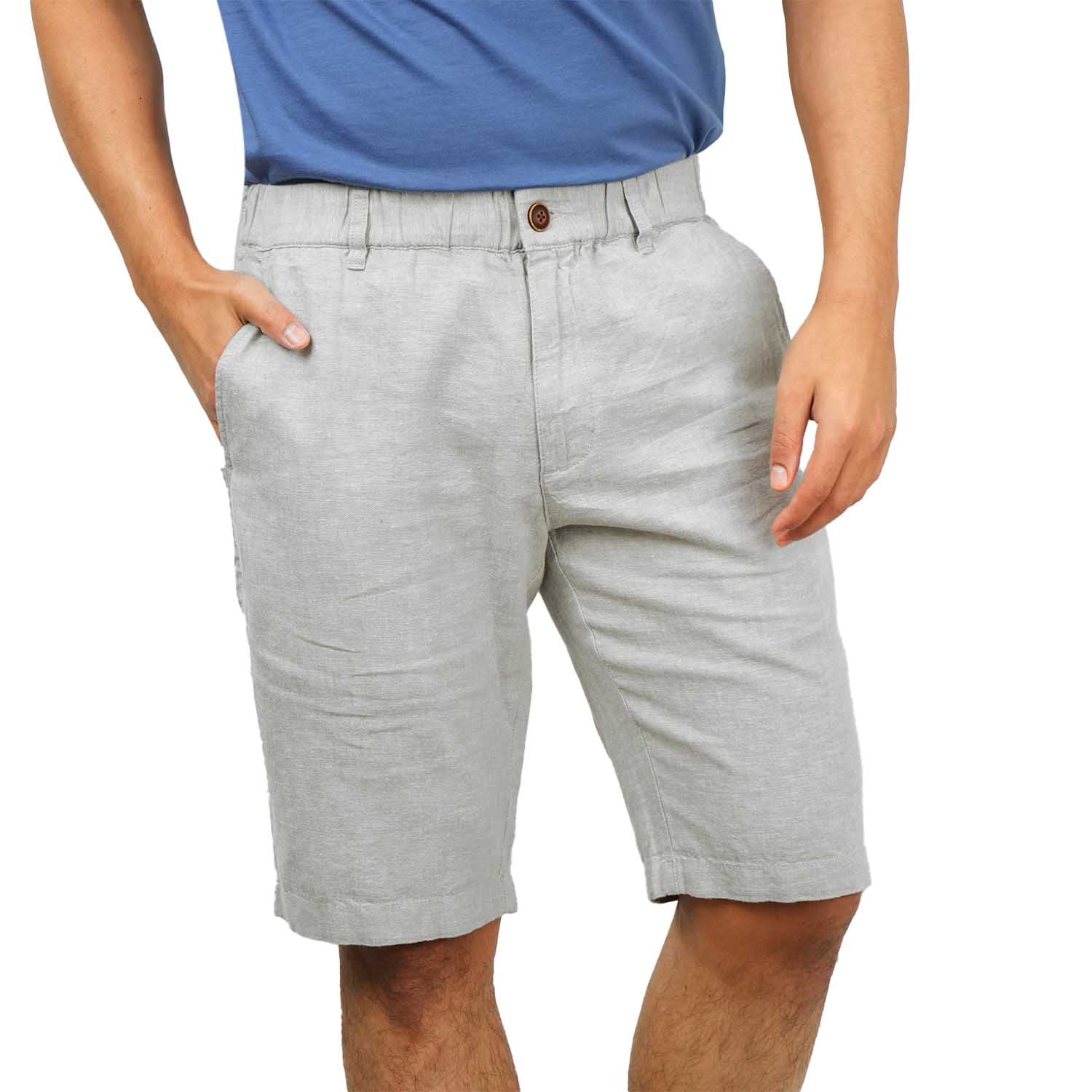 Men's Linen Cotton Bermuda Shorts: Slim Fit, Elastic Waist
