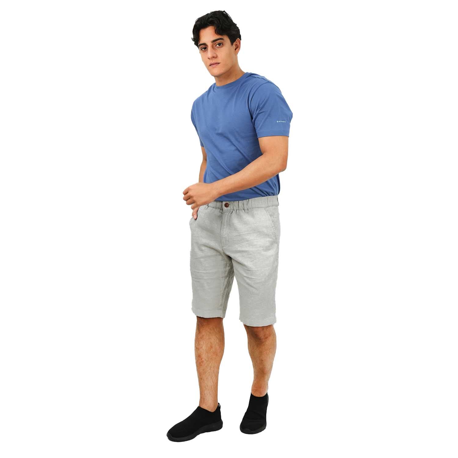 Men's Linen Cotton Bermuda Shorts: Slim Fit, Elastic Waist