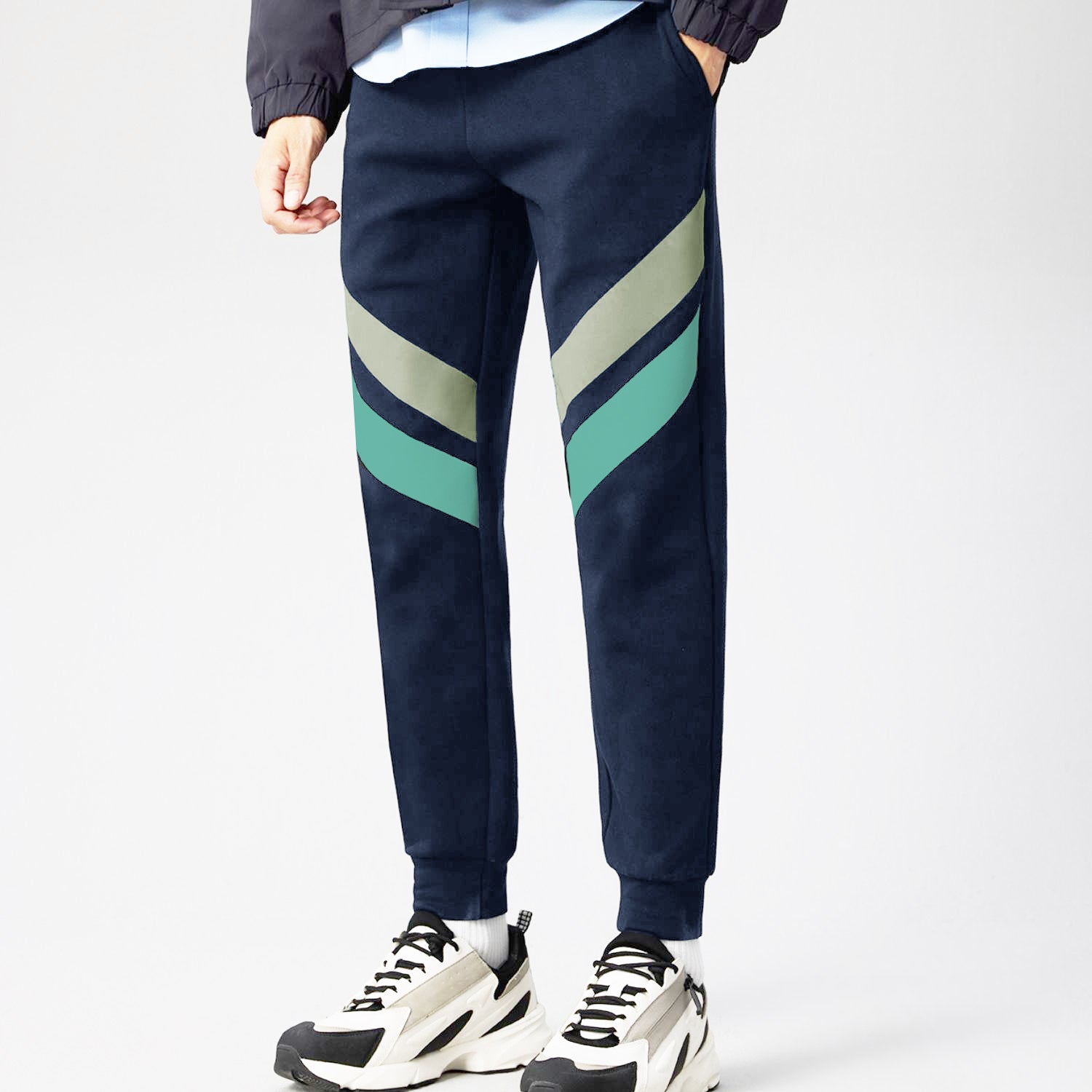 Giordano Men's Cotton Blend Slim Tapered Joggers-Blue