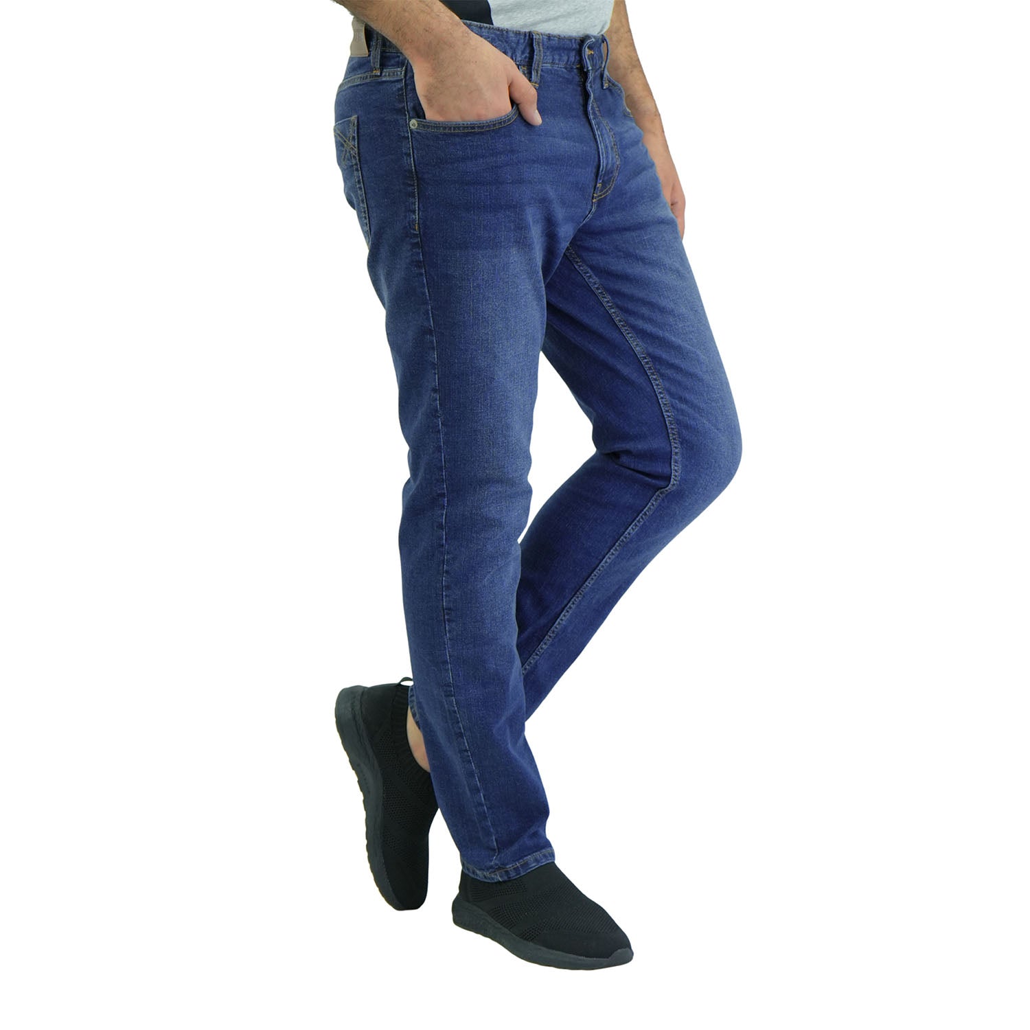 Giordano Men's Stretch Denim Skinny Tapered Jeans-Blue