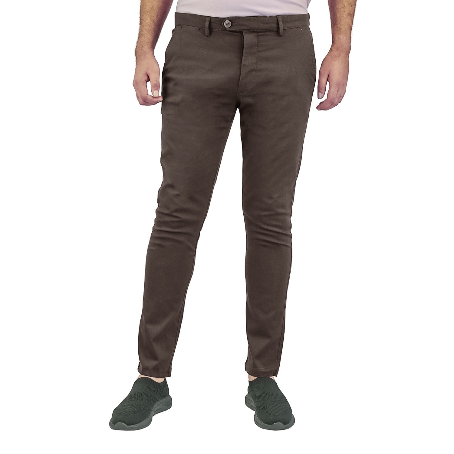 Giordano Men's Cotton Spandex Twill Low Rise Slim Fit Khakis-Brown