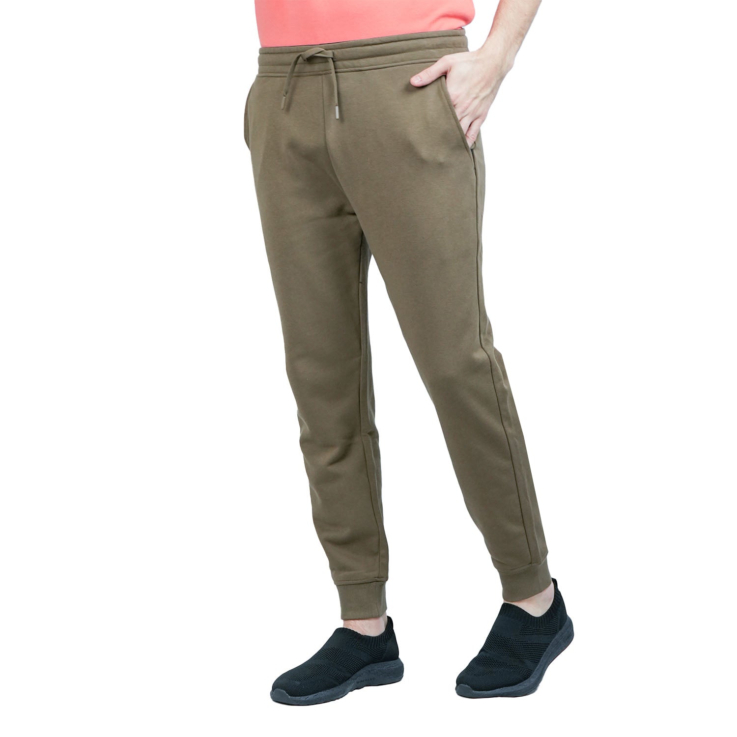 Giordano Men's French Terry Jogger Pants - Slim Fit, Elastic Waist, Comfortable & Stylish-Green