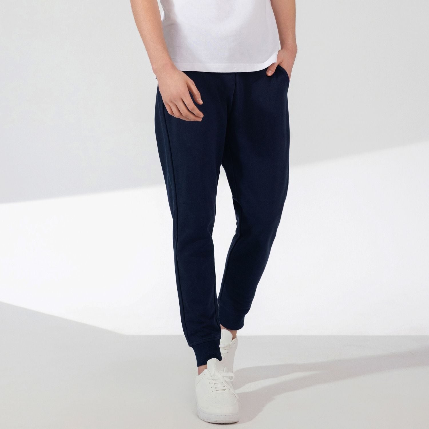 Giordano Men's French Terry Jogger Pants - Slim Fit, Elastic Waist, Comfortable & Stylish-Blue