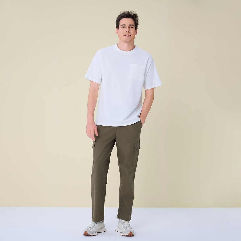 Men Loose Straight Cotton Cargo Khakis