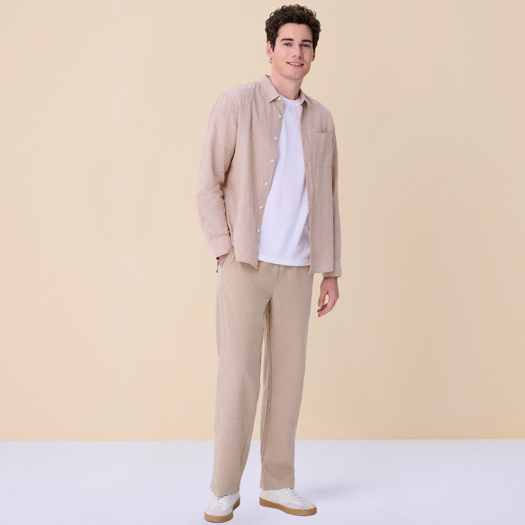 Men Relaxed Linen Cotton Straight Khakis