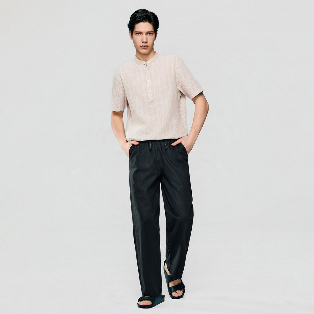 Men Relaxed Linen Cotton Straight Khakis