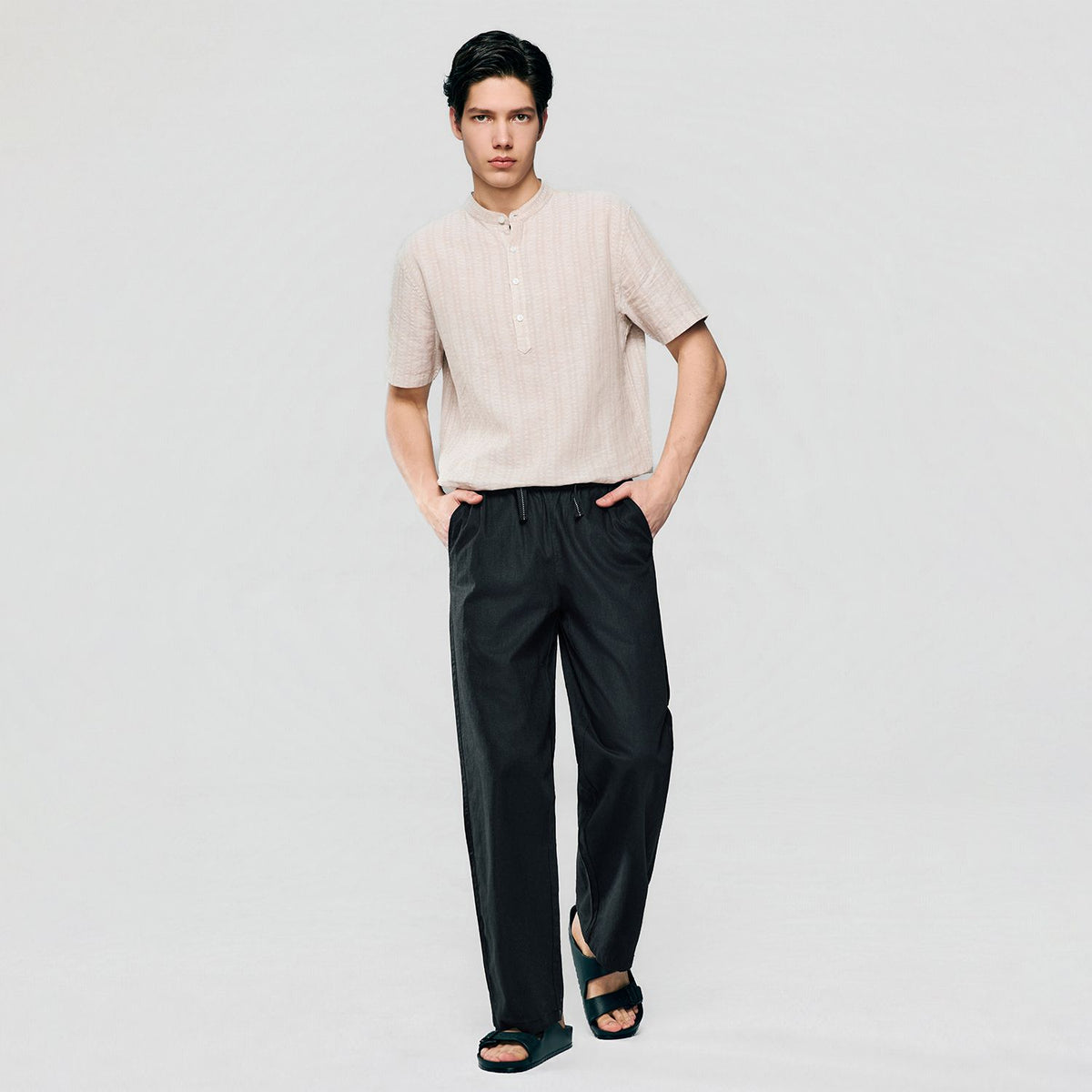 Men Relaxed Linen Cotton Straight Khakis