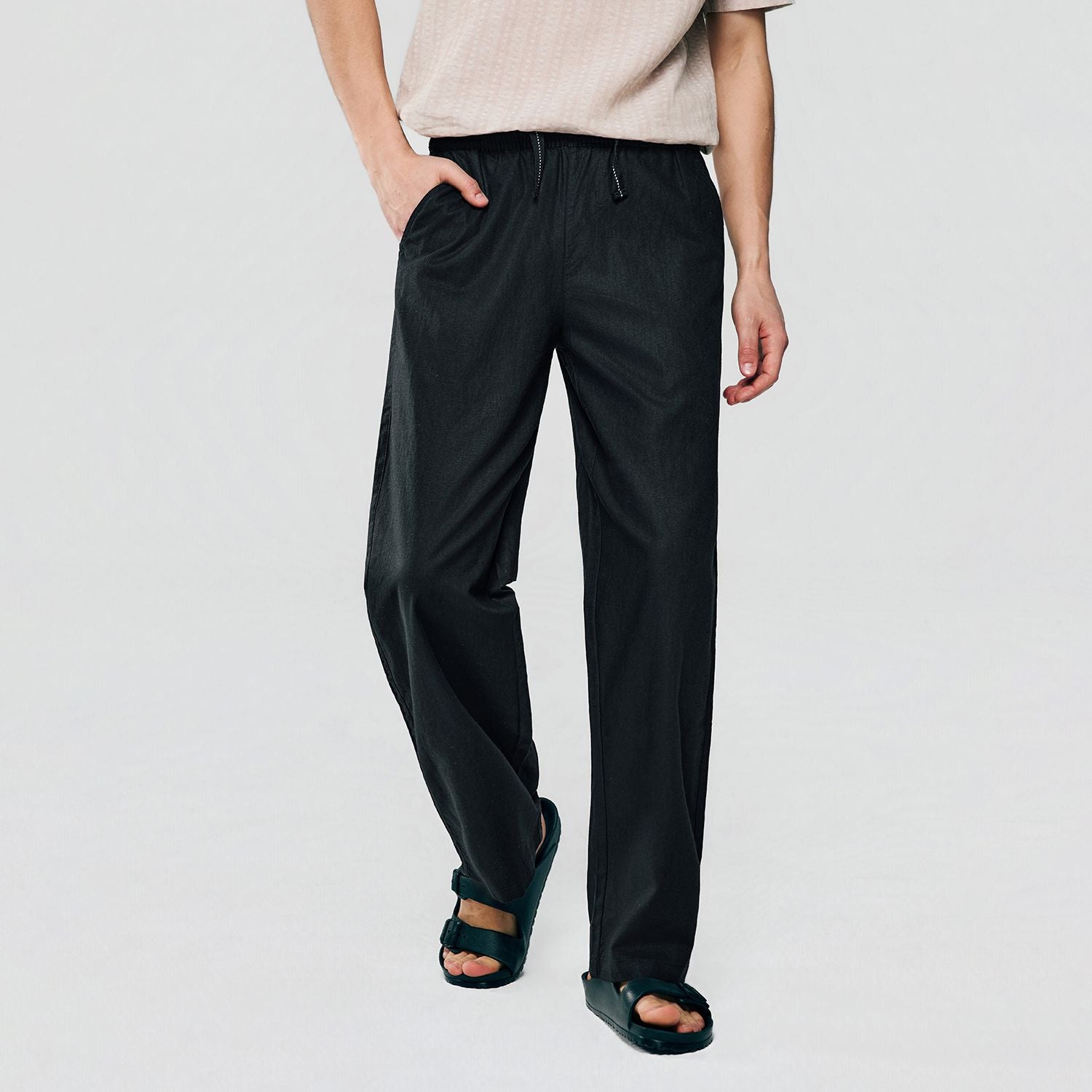 Men Relaxed Linen Cotton Straight Khakis