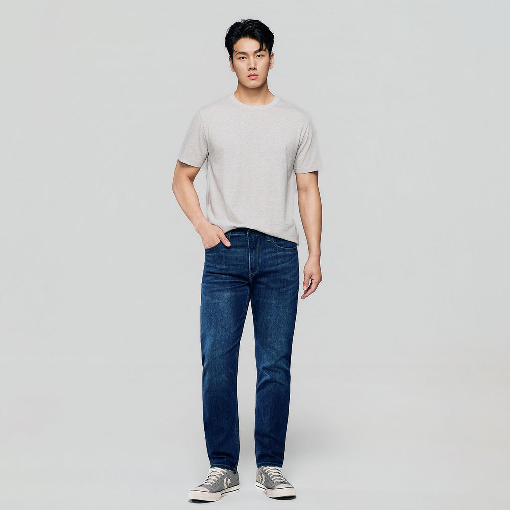 Men Tapered Stretch Denim Indigo Jeans